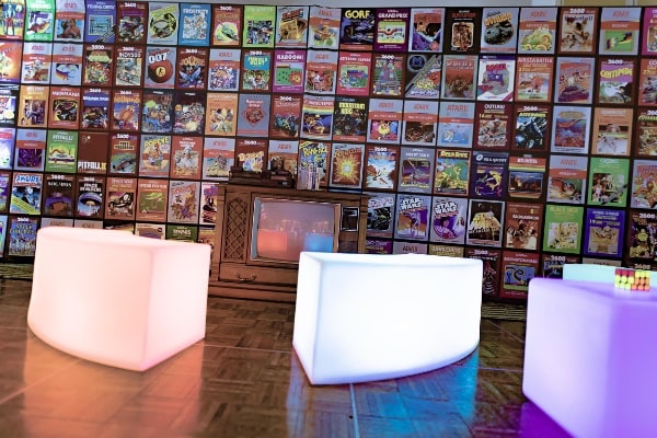 Wall covered in retro games